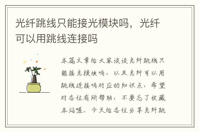 光纤跳线只能接光模块吗,光纤可以用跳线连接吗