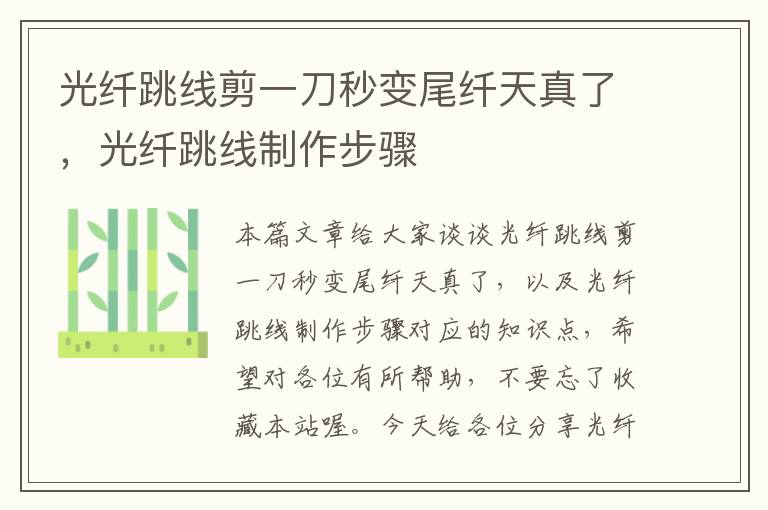 光纤跳线剪一刀秒变尾纤天真了,光纤跳线制作步骤