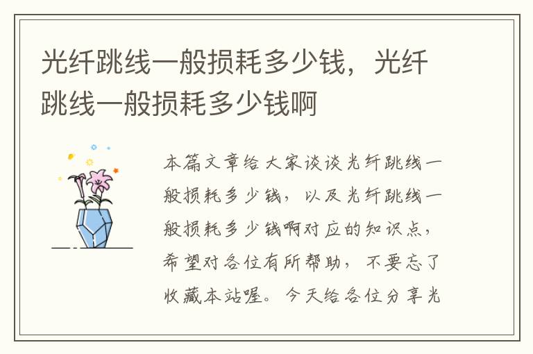 光纤跳线一般损耗多少钱,光纤跳线一般损耗多少钱啊