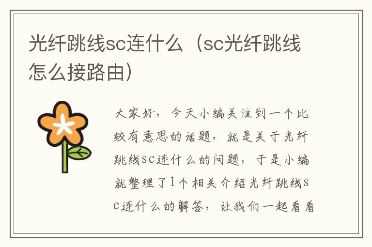 光纤跳线sc连什么(sc光纤跳线怎么接路由)