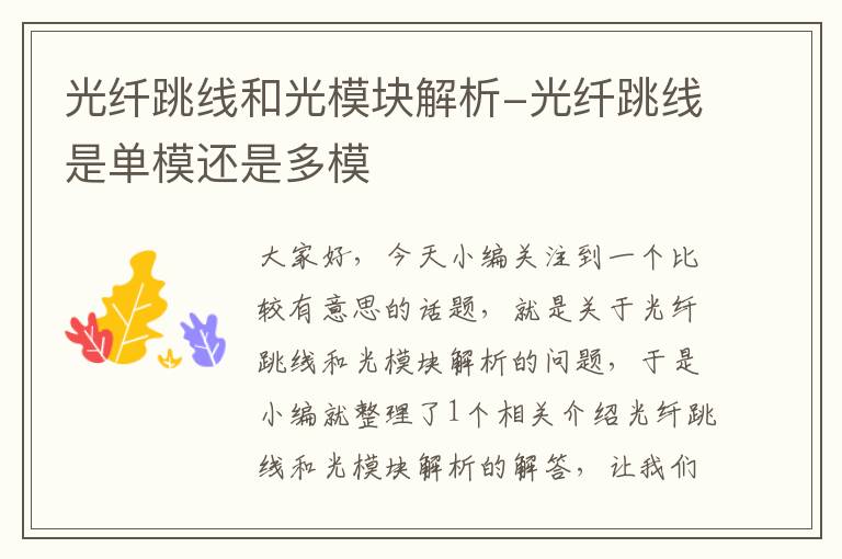 光纤跳线和光模块解析-光纤跳线是单模还是多模