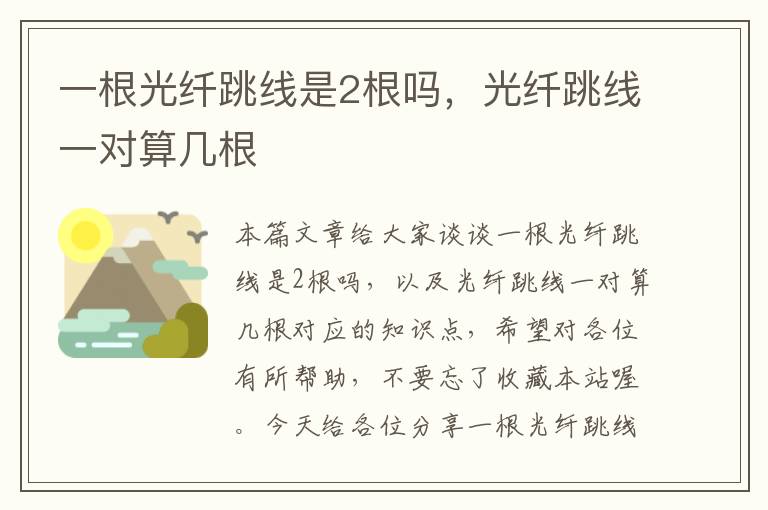 一根光纤跳线是2根吗,光纤跳线一对算几根
