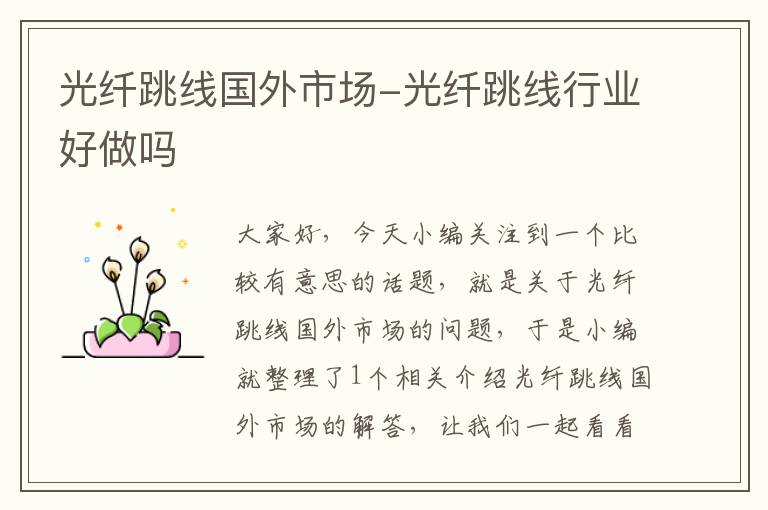 光纤跳线国外市场-光纤跳线行业好做吗