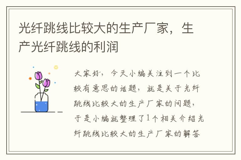 光纤跳线比较大的生产厂家,生产光纤跳线的利润