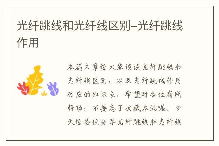 光纤跳线和光纤线区别-光纤跳线作用