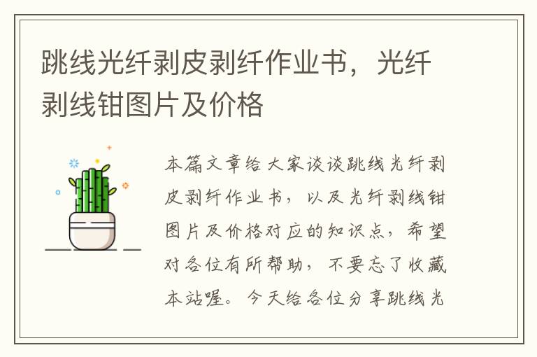 跳线光纤剥皮剥纤作业书,光纤剥线钳图片及价格