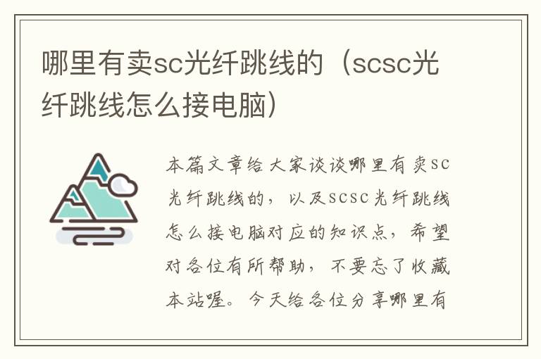 哪里有卖sc光纤跳线的(scsc光纤跳线怎么接电脑)