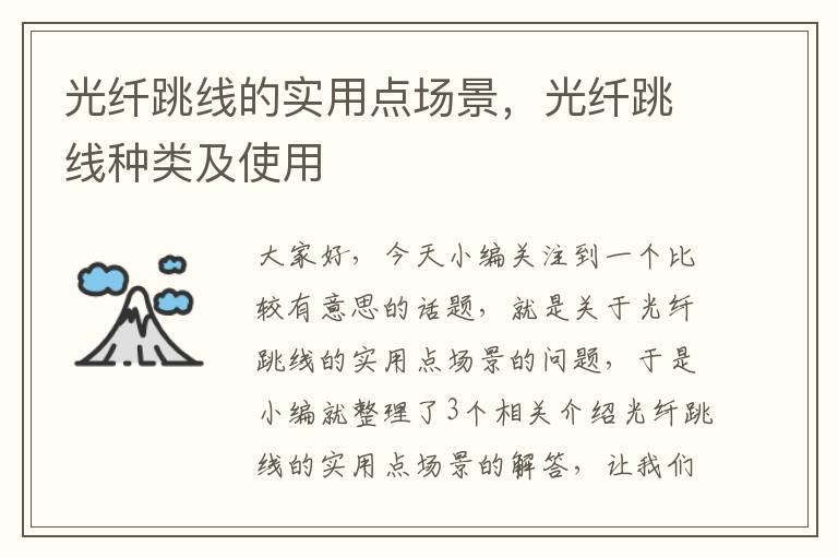 光纤跳线的实用点场景,光纤跳线种类及使用