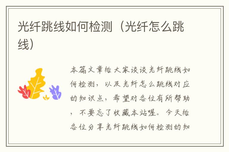光纤跳线如何检测(光纤怎么跳线)