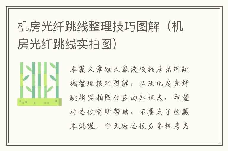 机房光纤跳线整理技巧图解(机房光纤跳线实拍图)