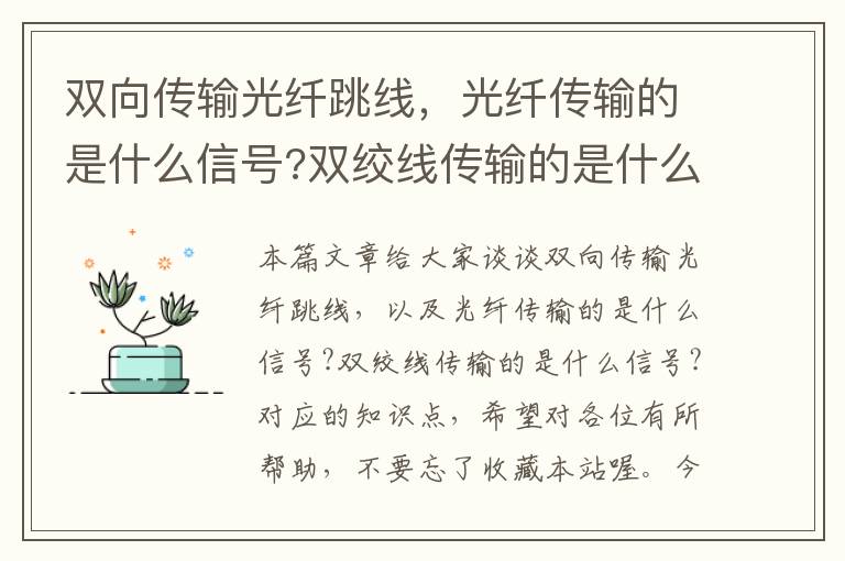 双向传输光纤跳线，光纤传输的是什么信号?双绞线传输的是什么信号?