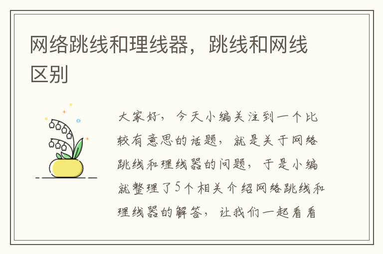 网络跳线和理线器,跳线和网线区别
