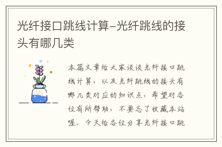 光纤接口跳线计算-光纤跳线的接头有哪几类