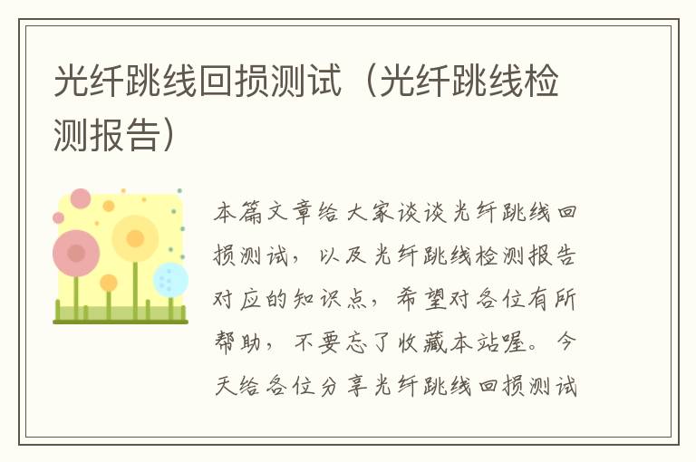 光纤跳线回损测试(光纤跳线检测报告)