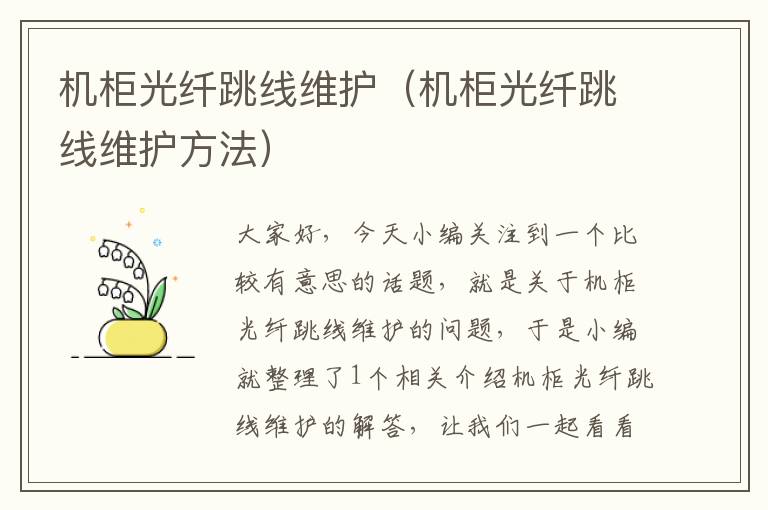 机柜光纤跳线维护(机柜光纤跳线维护方法)