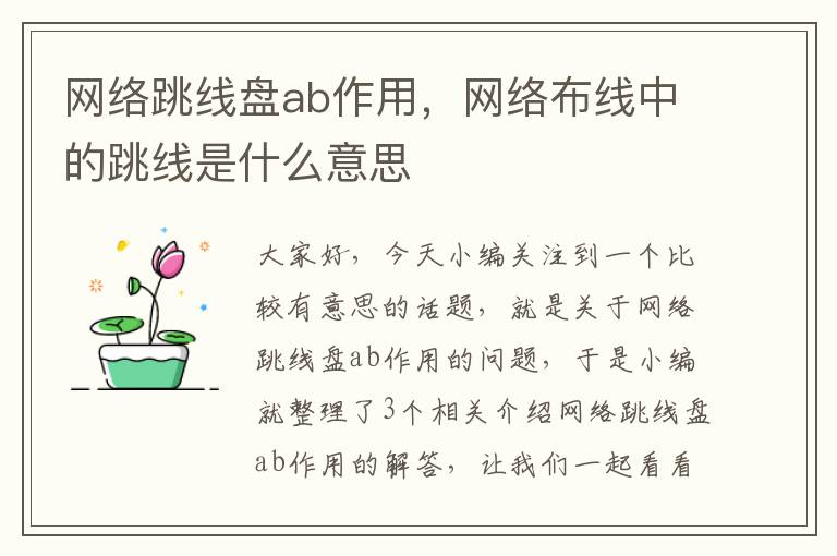 网络跳线盘ab作用,网络布线中的跳线是什么意思