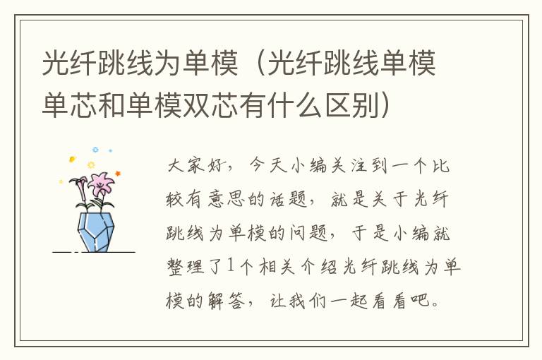 光纤跳线为单模(光纤跳线单模单芯和单模双芯有什么区别)