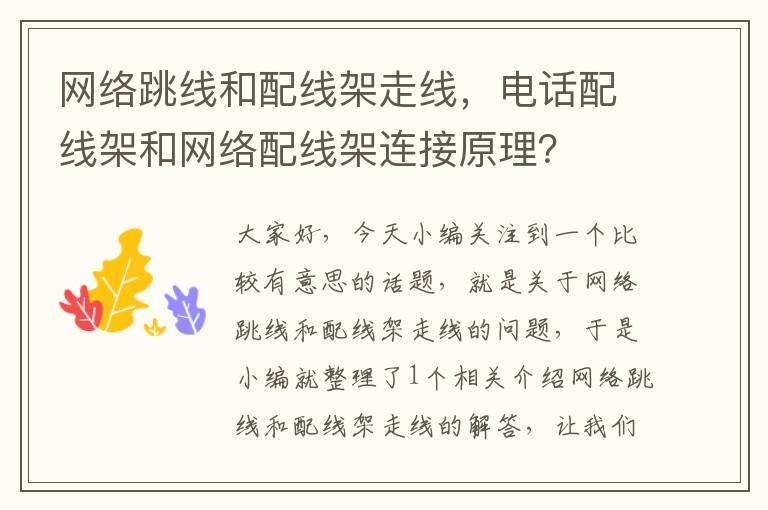 网络跳线和配线架走线,电话配线架和网络配线架连接原理?