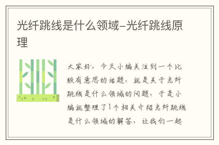 光纤跳线是什么领域-光纤跳线原理
