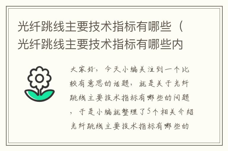 光纤跳线主要技术指标有哪些(光纤跳线主要技术指标有哪些内容)