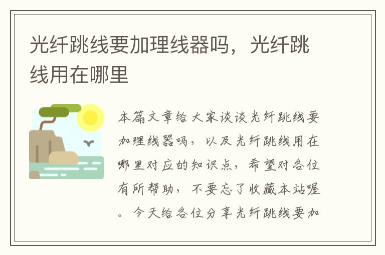 光纤跳线要加理线器吗,光纤跳线用在哪里