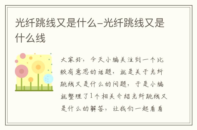 光纤跳线又是什么-光纤跳线又是什么线