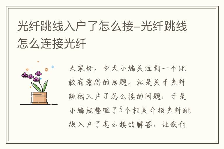 光纤跳线入户了怎么接-光纤跳线怎么连接光纤