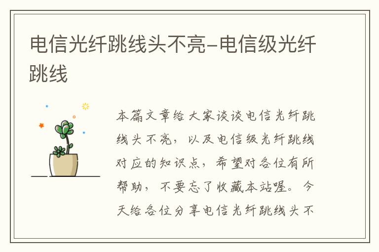 电信光纤跳线头不亮-电信级光纤跳线