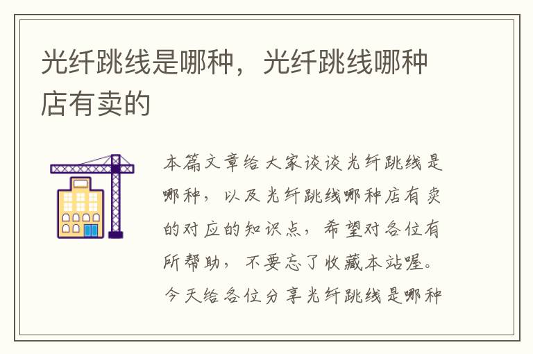 光纤跳线是哪种,光纤跳线哪种店有卖的