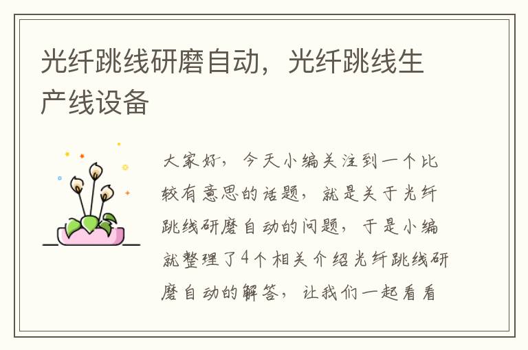 光纤跳线研磨自动,光纤跳线生产线设备