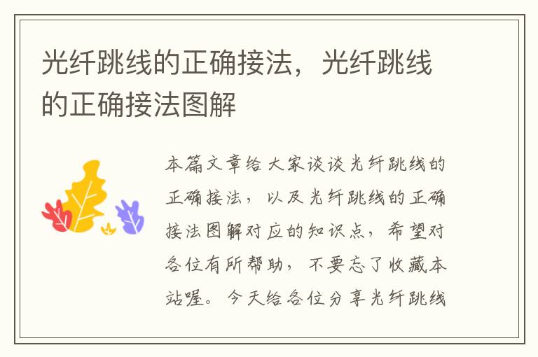 光纤跳线的正确接法,光纤跳线的正确接法图解