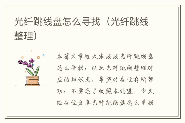 光纤跳线盘怎么寻找(光纤跳线整理)