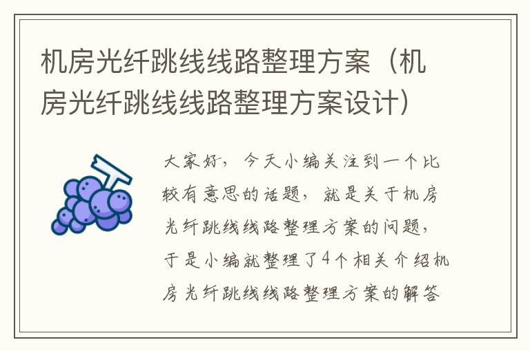 机房光纤跳线线路整理方案(机房光纤跳线线路整理方案设计)