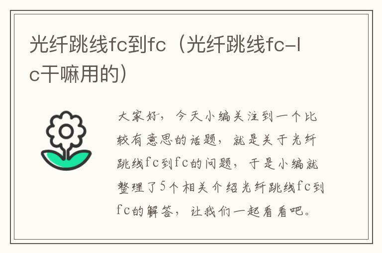 光纤跳线fc到fc(光纤跳线fc-lc干嘛用的)