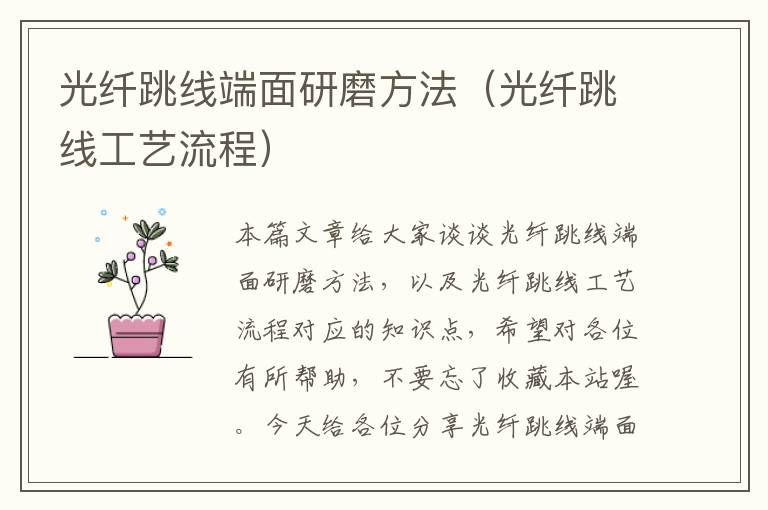 光纤跳线端面研磨方法(光纤跳线工艺流程)