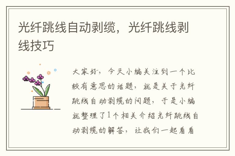 光纤跳线自动剥缆,光纤跳线剥线技巧