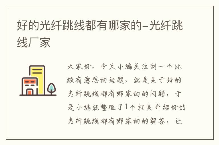 好的光纤跳线都有哪家的-光纤跳线厂家