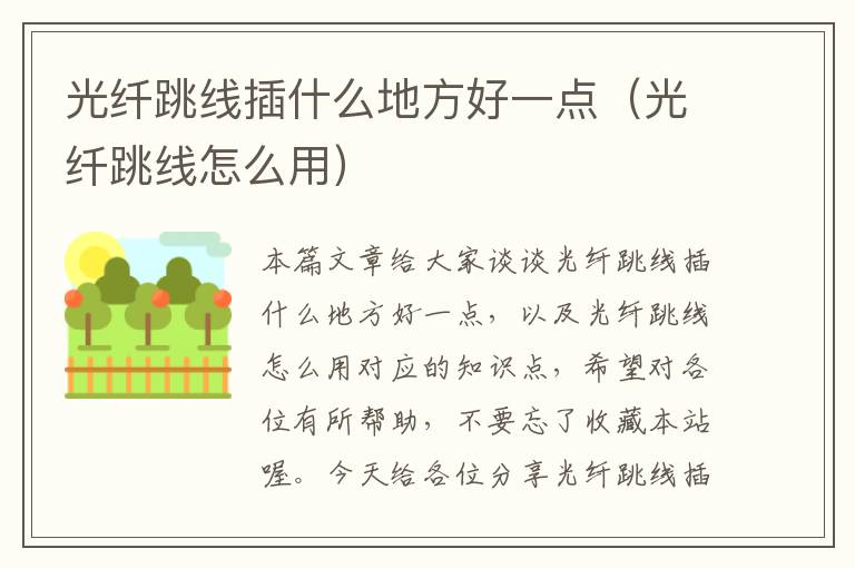 光纤跳线插什么地方好一点(光纤跳线怎么用)