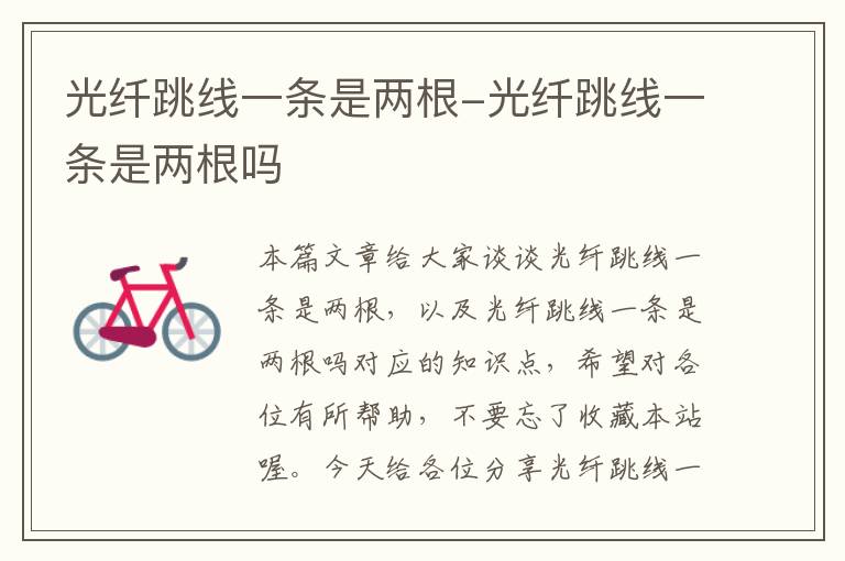 光纤跳线一条是两根-光纤跳线一条是两根吗