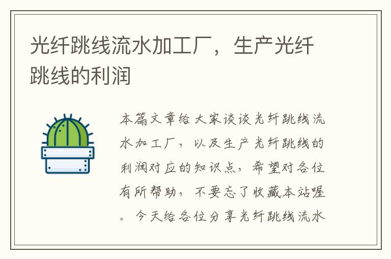 光纤跳线流水加工厂,生产光纤跳线的利润