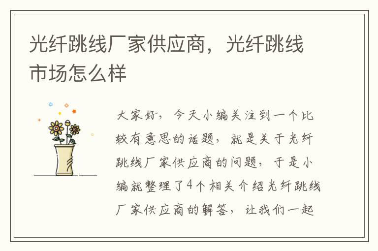 光纤跳线厂家供应商,光纤跳线市场怎么样