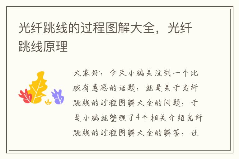 光纤跳线的过程图解大全,光纤跳线原理
