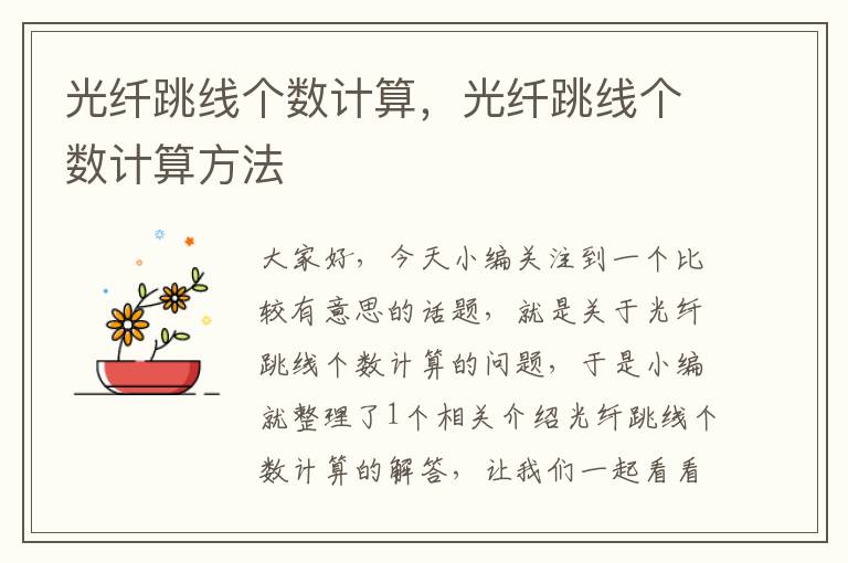 光纤跳线个数计算,光纤跳线个数计算方法