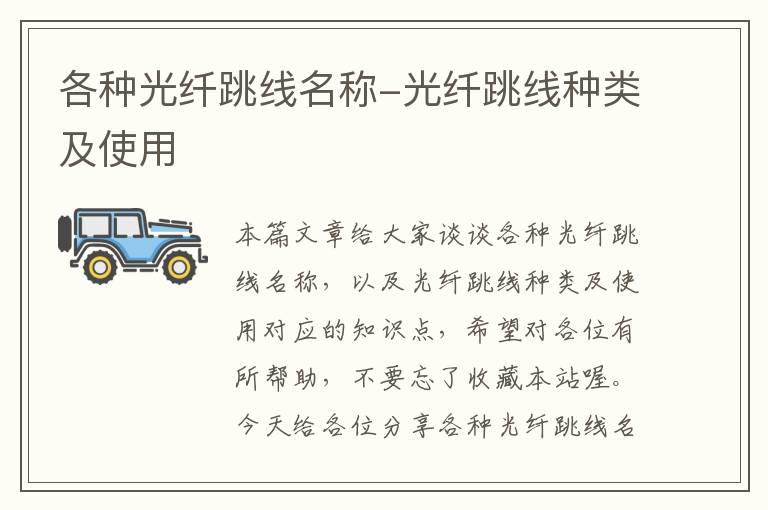 各种光纤跳线名称-光纤跳线种类及使用