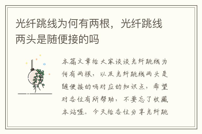 光纤跳线为何有两根,光纤跳线两头是随便接的吗
