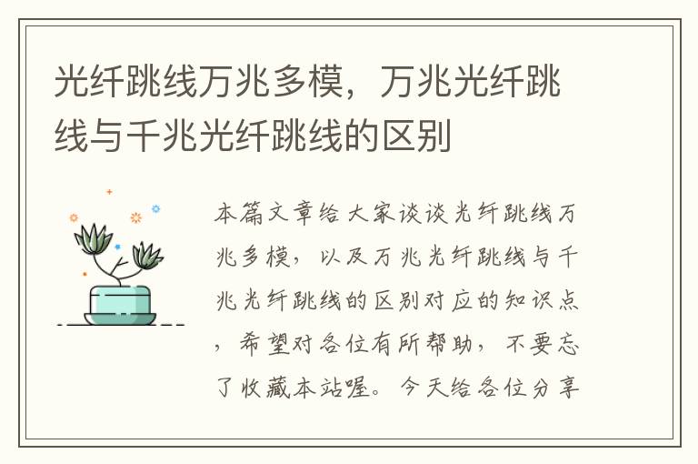 光纤跳线万兆多模,万兆光纤跳线与千兆光纤跳线的区别