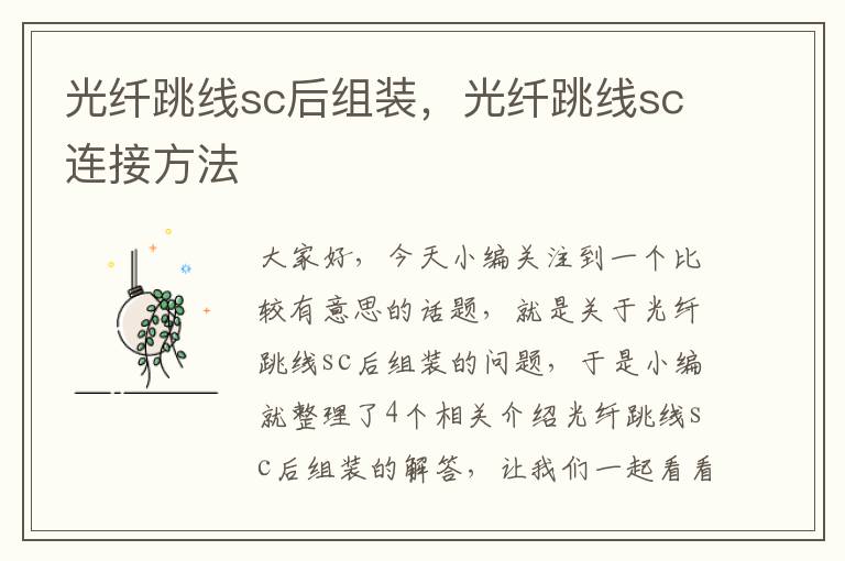 光纤跳线sc后组装,光纤跳线sc连接方法