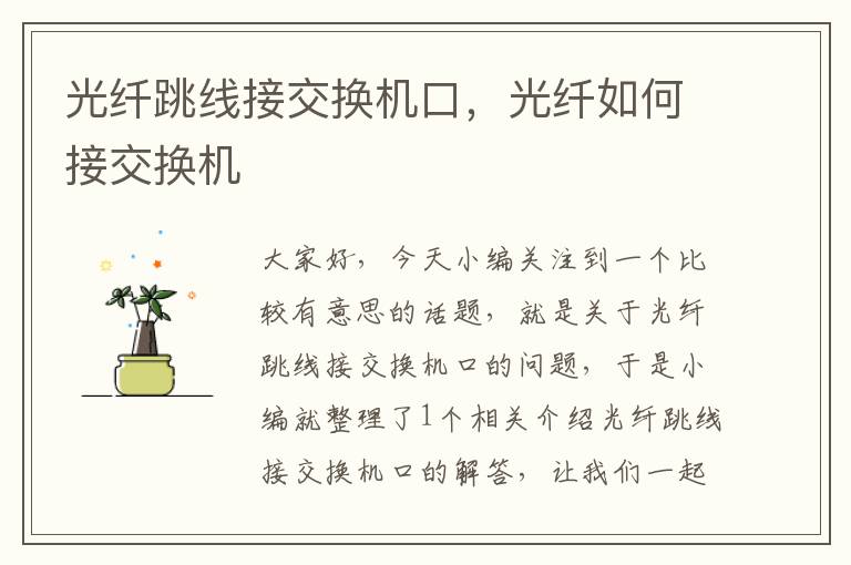 光纤跳线接交换机口,光纤如何接交换机