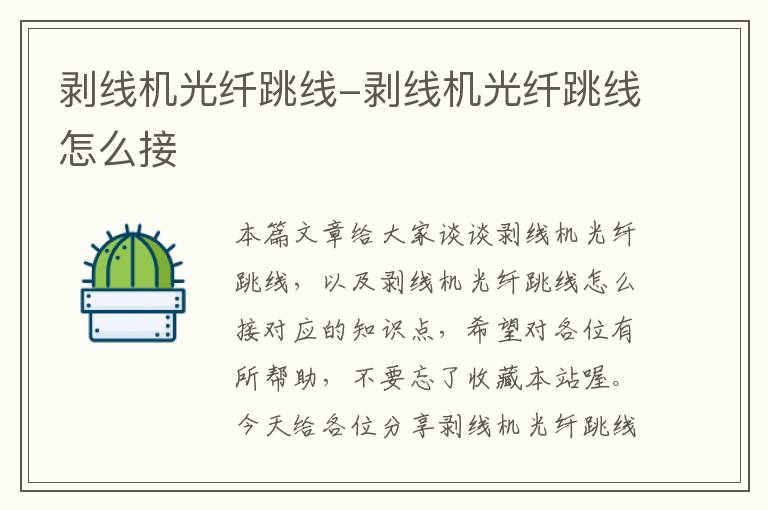剥线机光纤跳线-剥线机光纤跳线怎么接