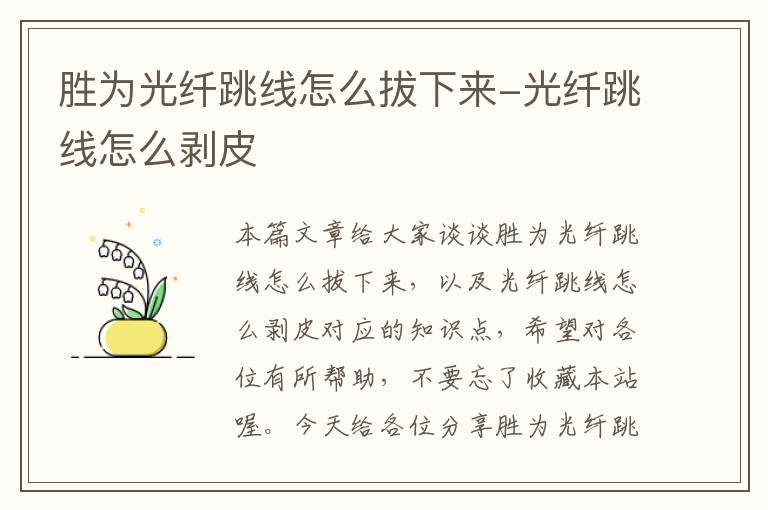 胜为光纤跳线怎么拔下来-光纤跳线怎么剥皮